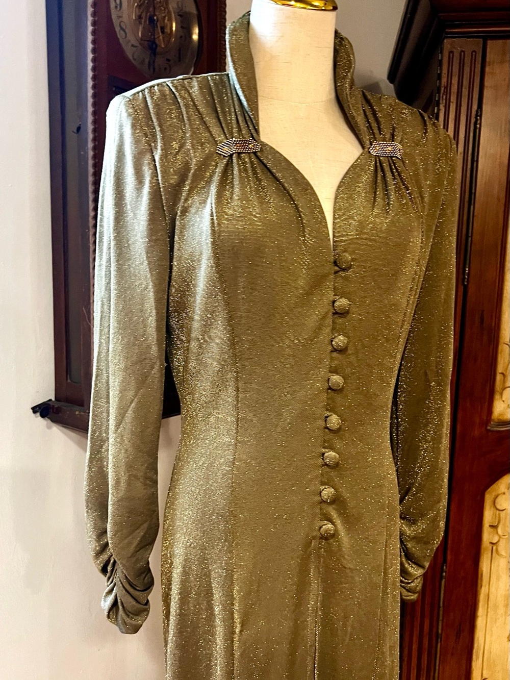Cache VTG Gold Shimmer Button Front Duster Jacket Leopard Party Layer Size 10 - Picture 5 of 14